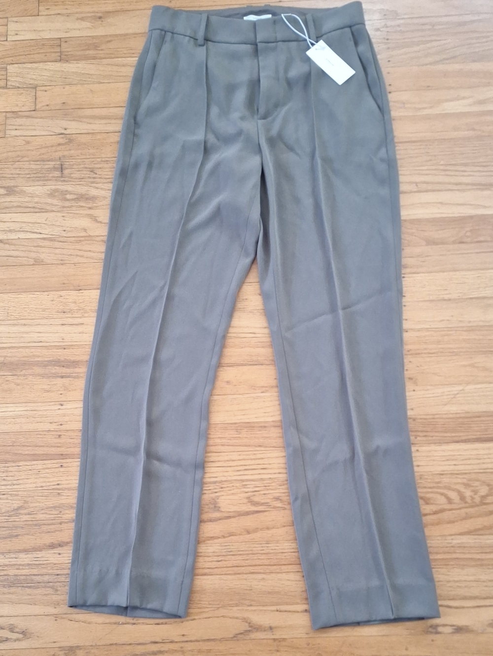 Vince Olive Green Pleated Straight-Leg Trousers